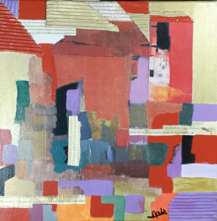 PETIT VILLAGE DU SUD - acrylique, collages 24X30 cm